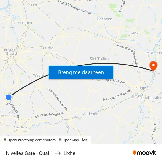 Nivelles Gare - Quai 1 to Lixhe map