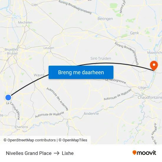 Nivelles Grand Place to Lixhe map