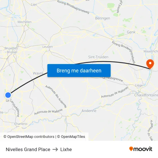 Nivelles Grand Place to Lixhe map