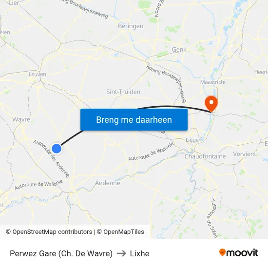 Perwez Gare (Ch. De Wavre) to Lixhe map