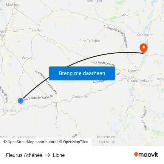 Fleurus Athénée to Lixhe map