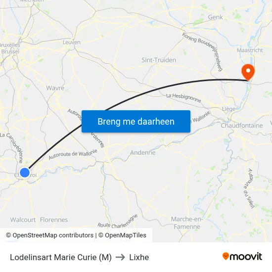 Lodelinsart Marie Curie (M) to Lixhe map