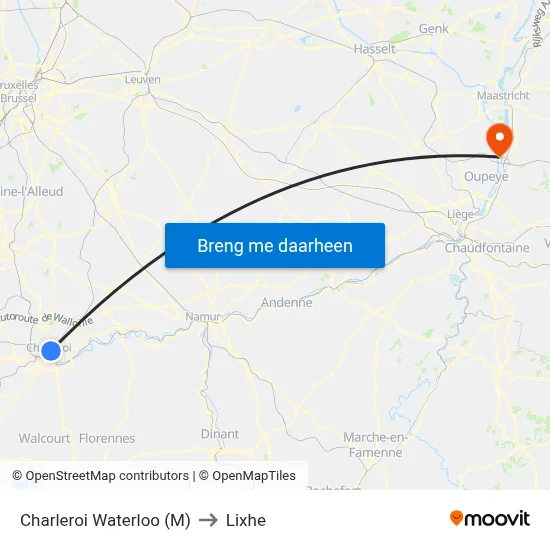 Charleroi Waterloo (M) to Lixhe map