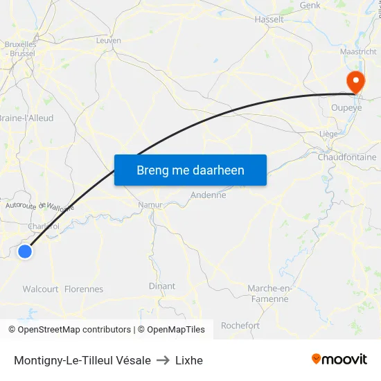 Montigny-Le-Tilleul Vésale to Lixhe map