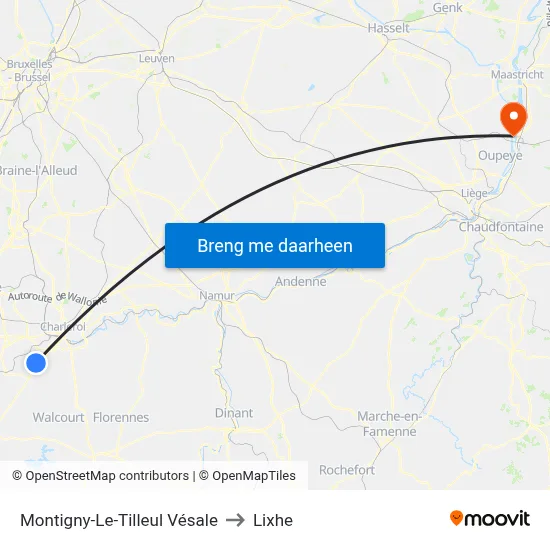 Montigny-Le-Tilleul Vésale to Lixhe map
