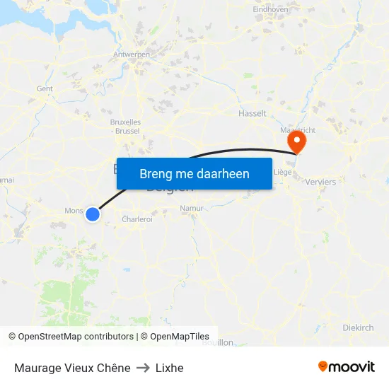 Maurage Vieux Chêne to Lixhe map
