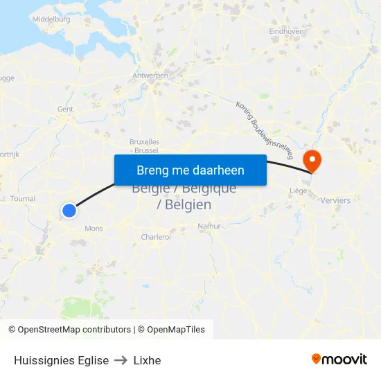 Huissignies Eglise to Lixhe map