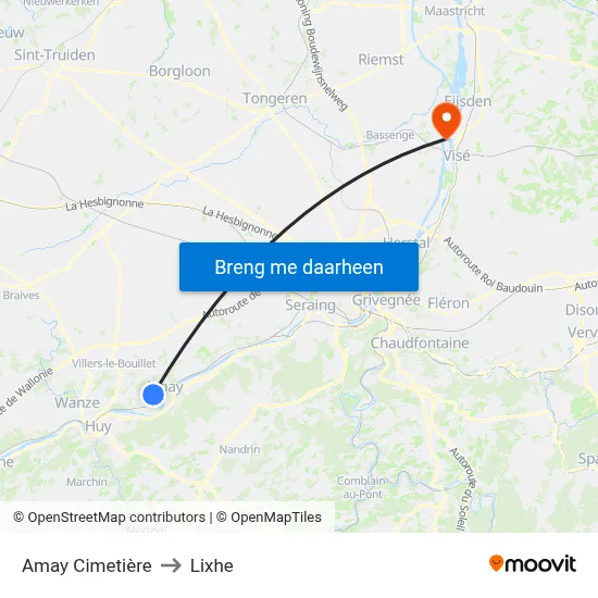 Amay Cimetière to Lixhe map