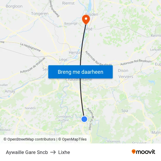 Aywaille Gare Sncb to Lixhe map