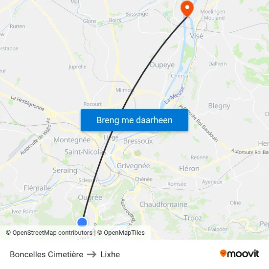 Boncelles Cimetière to Lixhe map