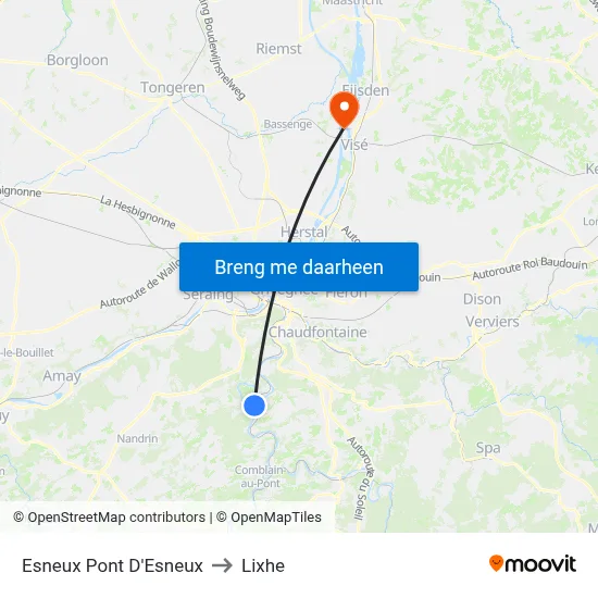Esneux Pont D'Esneux to Lixhe map