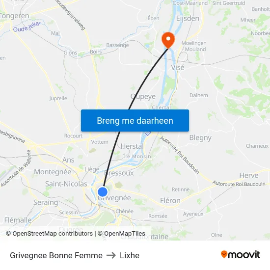 Grivegnee Bonne Femme to Lixhe map