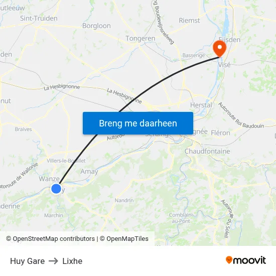 Huy Gare to Lixhe map