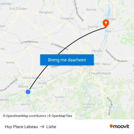 Huy Place Lebeau to Lixhe map