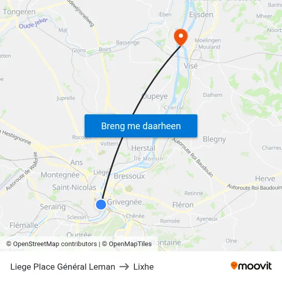 Liege Place Général Leman to Lixhe map
