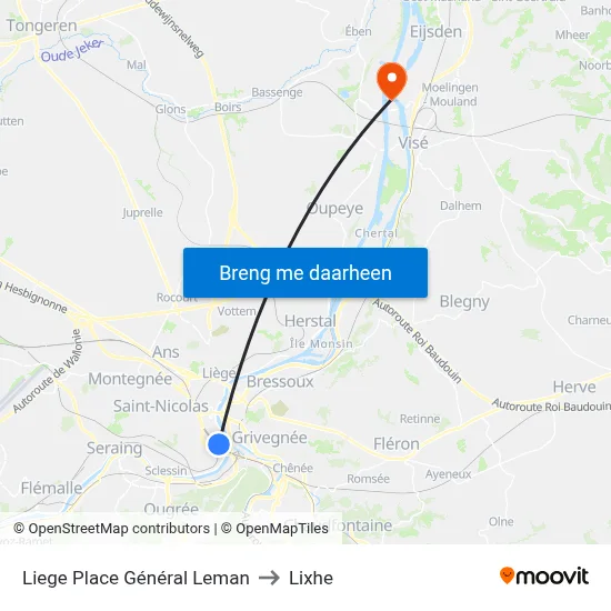 Liege Place Général Leman to Lixhe map