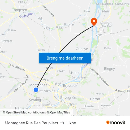 Montegnee Rue Des Peupliers to Lixhe map