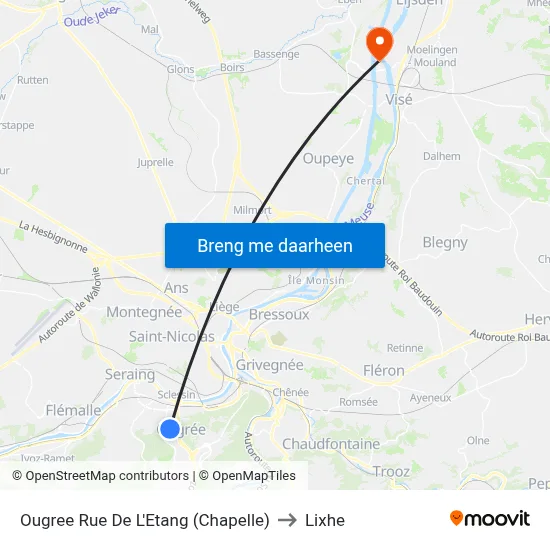 Ougree Rue De L'Etang (Chapelle) to Lixhe map