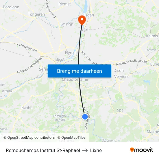 Remouchamps Institut St-Raphaël to Lixhe map