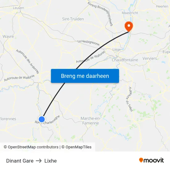 Dinant Gare to Lixhe map