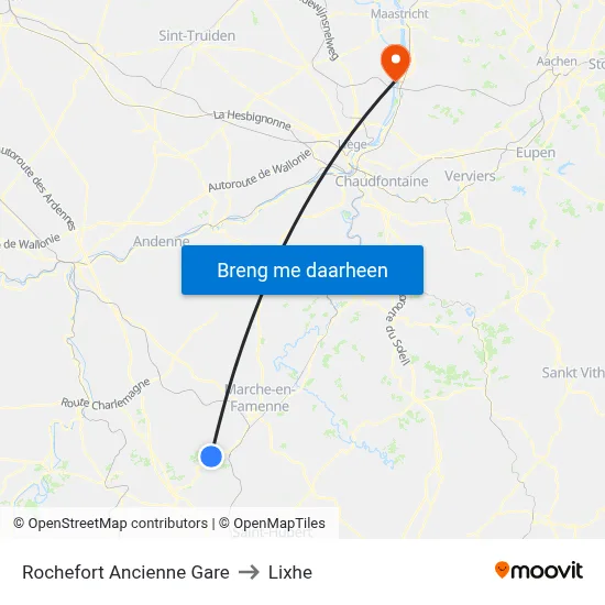 Rochefort Ancienne Gare to Lixhe map