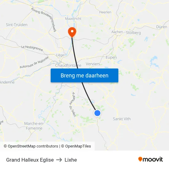 Grand Halleux Eglise to Lixhe map
