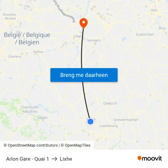 Arlon Gare - Quai 1 to Lixhe map