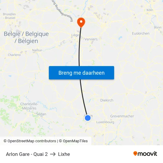 Arlon Gare - Quai 2 to Lixhe map