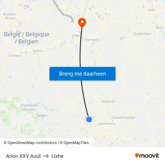 Arlon XXV Août to Lixhe map