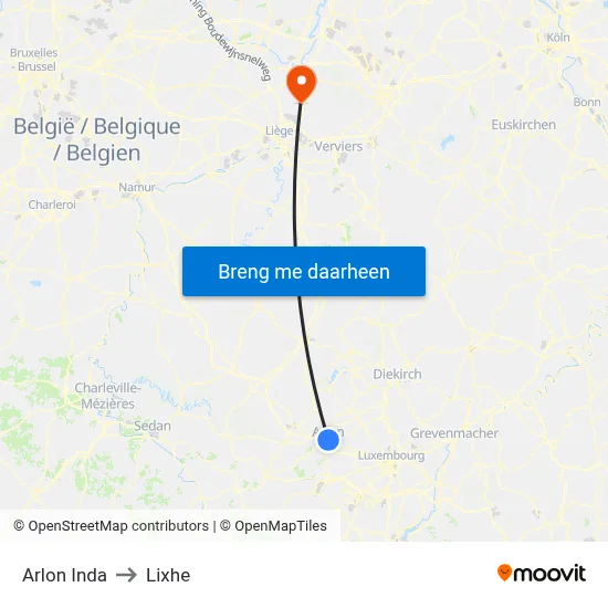 Arlon Inda to Lixhe map