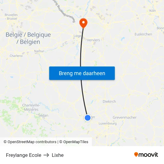 Freylange Ecole to Lixhe map