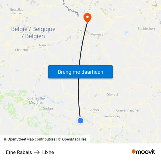 Ethe Rabais to Lixhe map