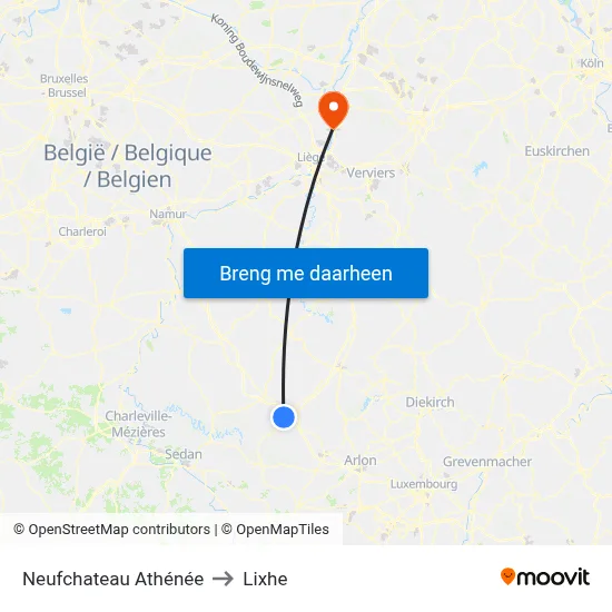 Neufchateau Athénée to Lixhe map