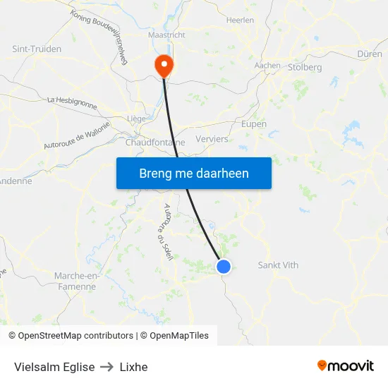 Vielsalm Eglise to Lixhe map