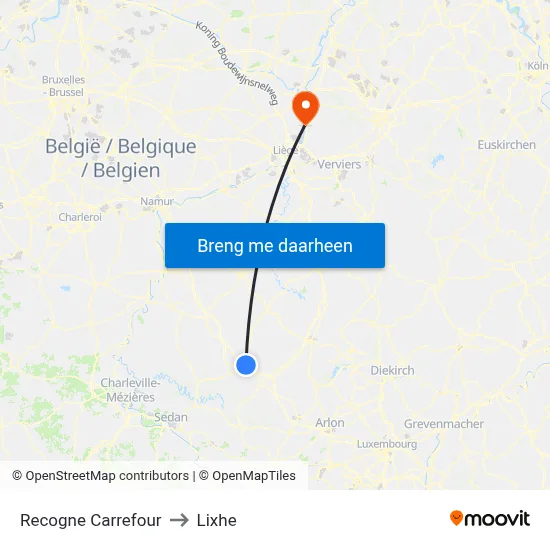 Recogne Carrefour to Lixhe map