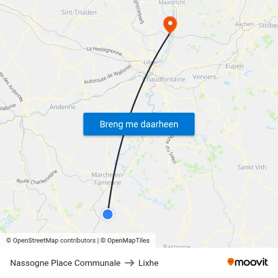 Nassogne Place Communale to Lixhe map