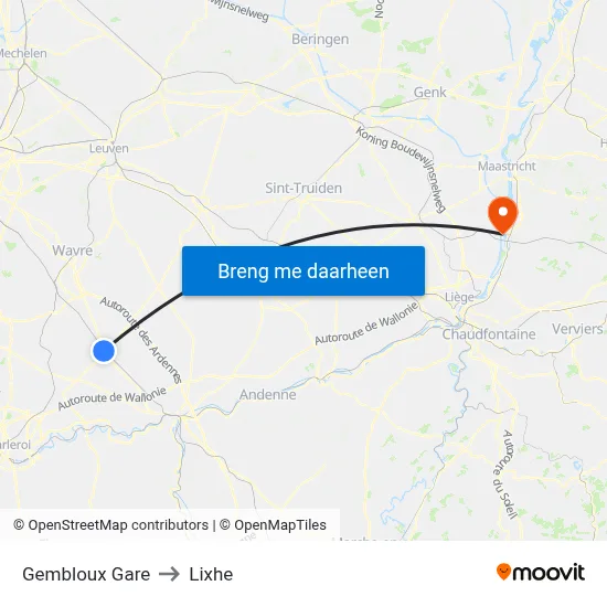 Gembloux Gare to Lixhe map