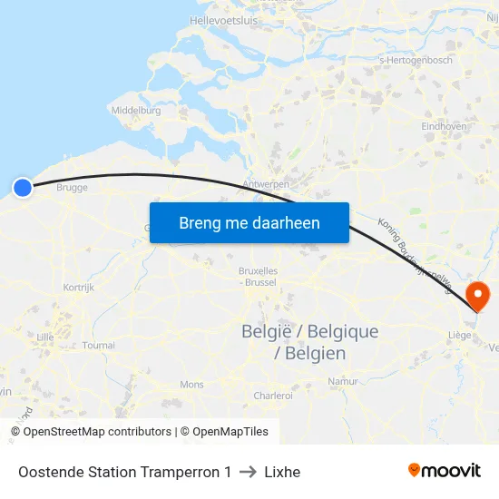 Oostende Station Tramperron 1 to Lixhe map