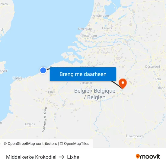 Middelkerke Krokodiel to Lixhe map