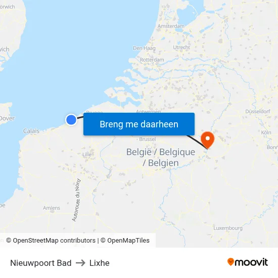 Nieuwpoort Bad to Lixhe map