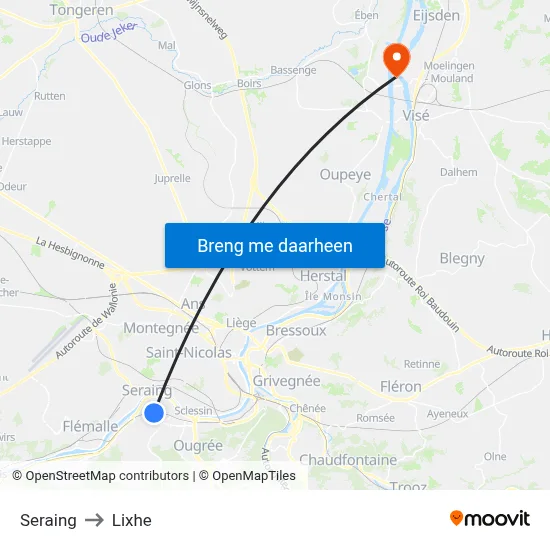 Seraing to Lixhe map