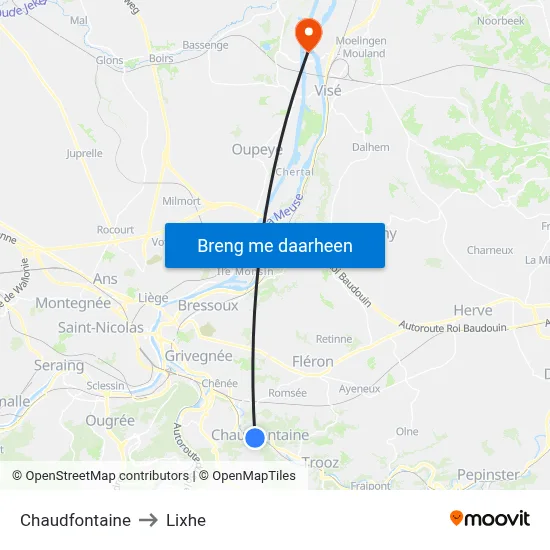 Chaudfontaine to Lixhe map