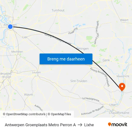 Antwerpen Groenplaats Metro Perron A to Lixhe map