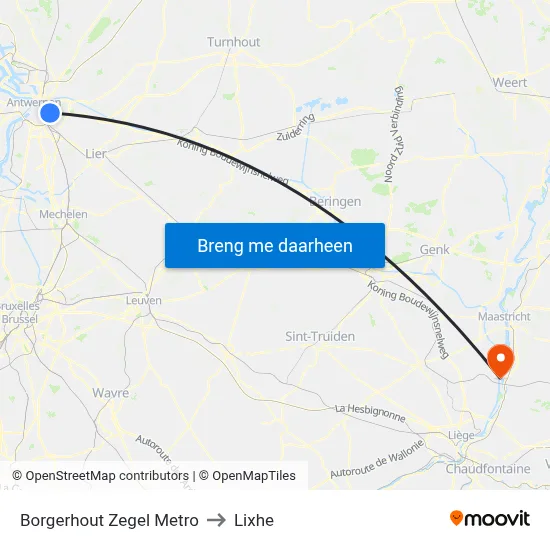 Borgerhout Zegel Metro to Lixhe map