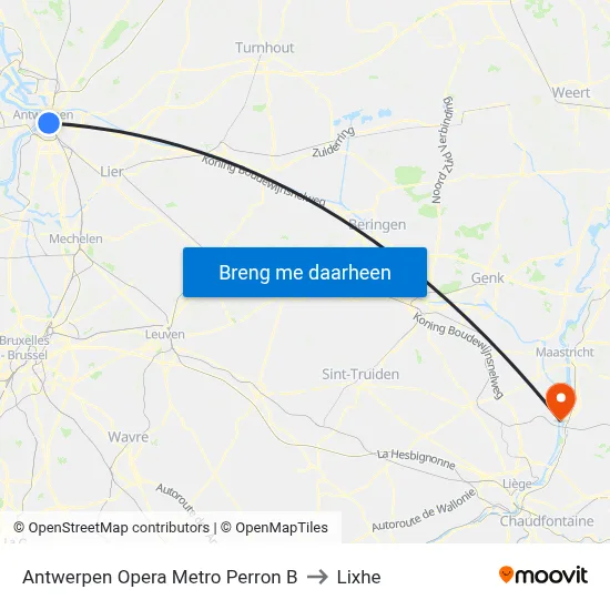 Antwerpen Opera Metro Perron B to Lixhe map
