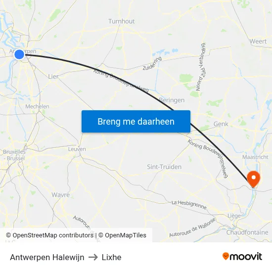 Antwerpen Halewijn to Lixhe map