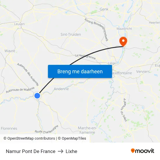 Namur Pont De France to Lixhe map