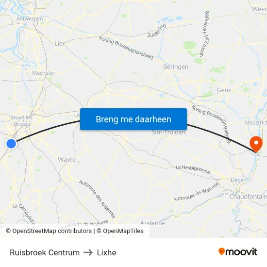 Ruisbroek Centrum to Lixhe map