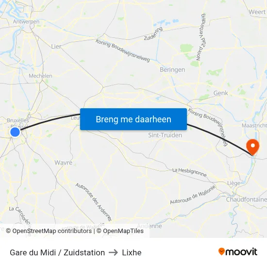 Gare du Midi / Zuidstation to Lixhe map