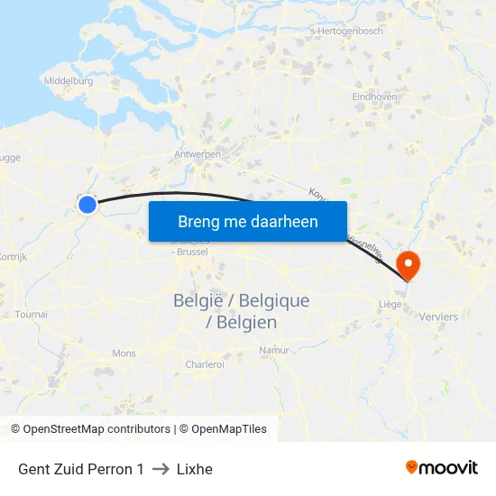 Gent Zuid Perron 1 to Lixhe map